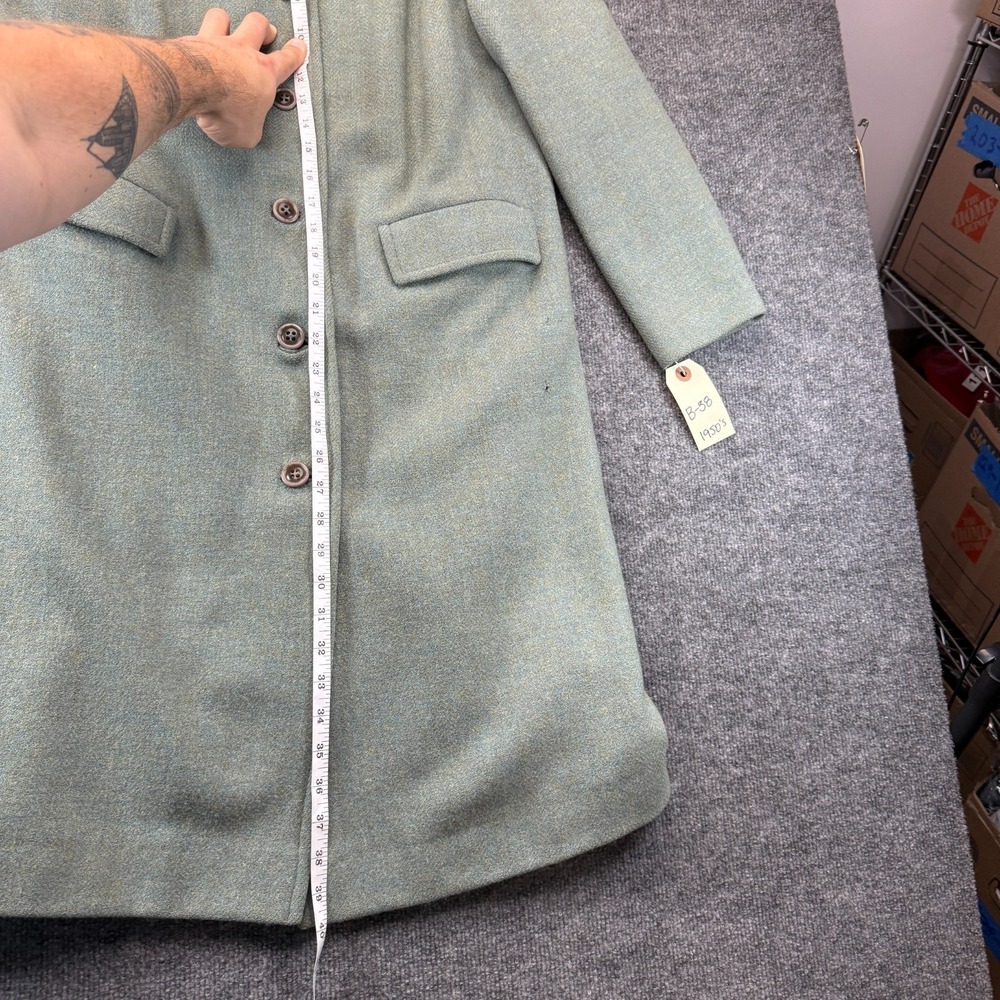 VTG 1950s Pendleton Wool Long Trench Coat Womens M Green Peter Pan Collar Plaid - Picture 5 of 14